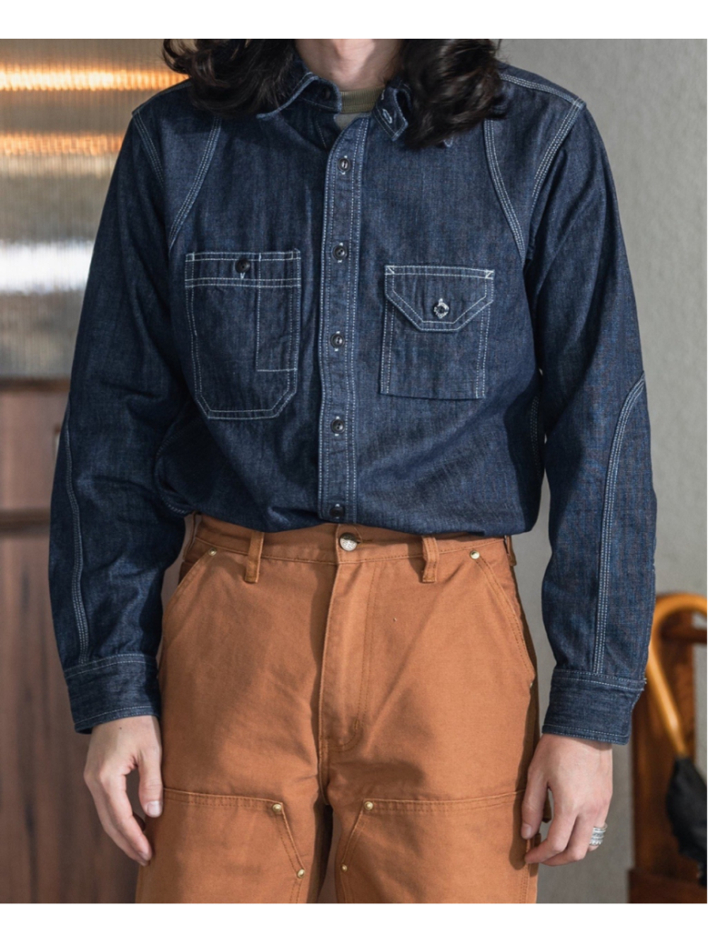 NON STOCK Vintage Denim Casual Shirts 1933 Cigarette Pocket Retro Workwear.